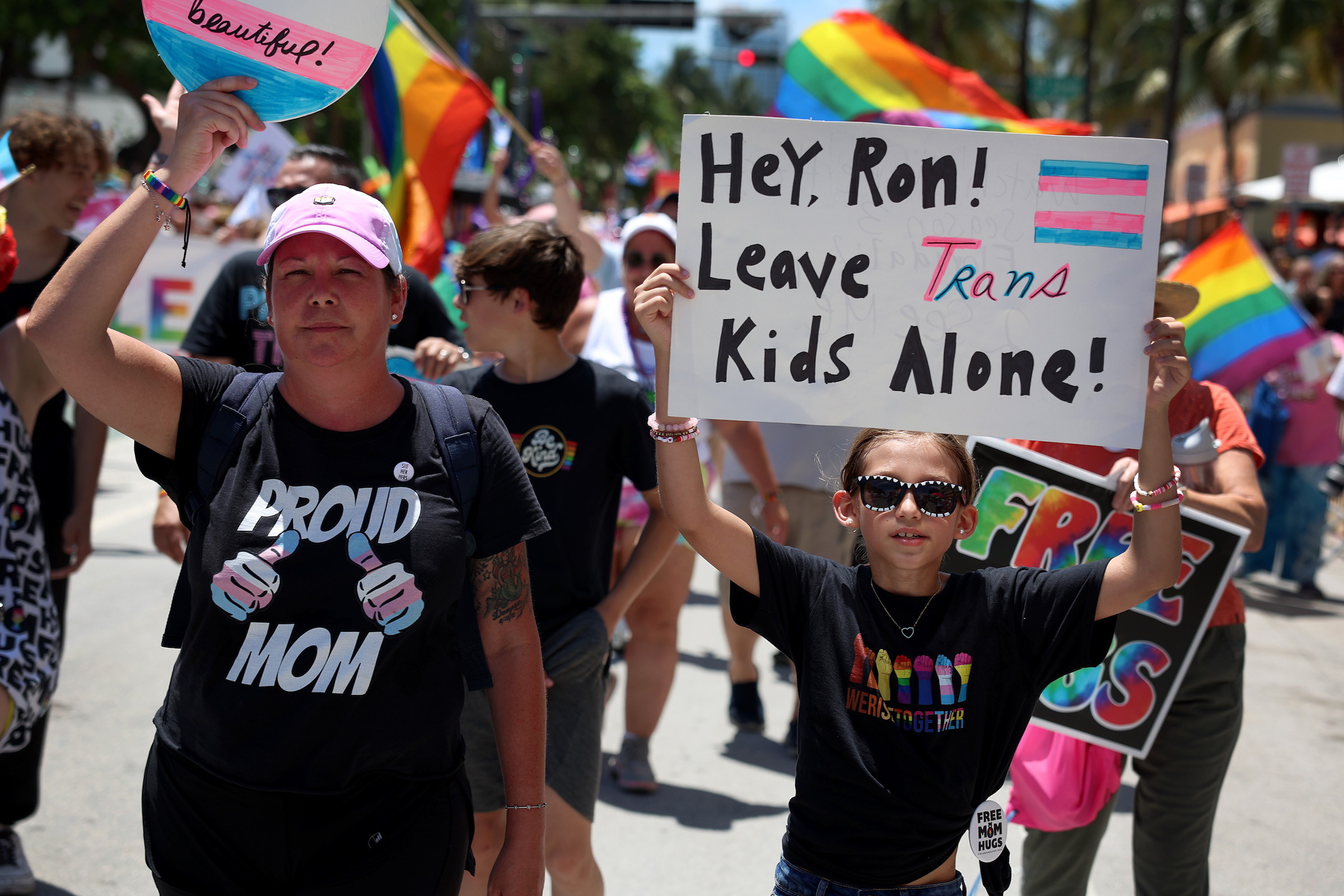 People participate in the 15th annual Miami Beach Pride Celebration parade on April 16, 2023 in Miami Beach, Florida.