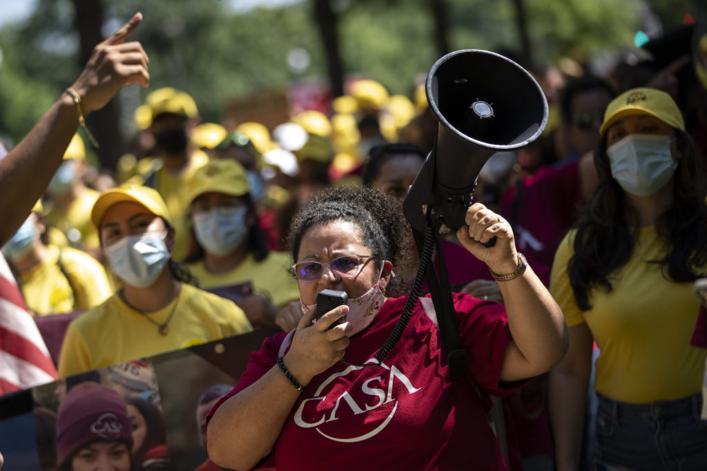 Immigration advocates rally to urge to urge Congress to pass permanent protections for Deferred Action for Childhood Arrivals recipients and create a pathway to citizenship, near the U.S. Capitol on June 15, 2022, in Washington, D.C.