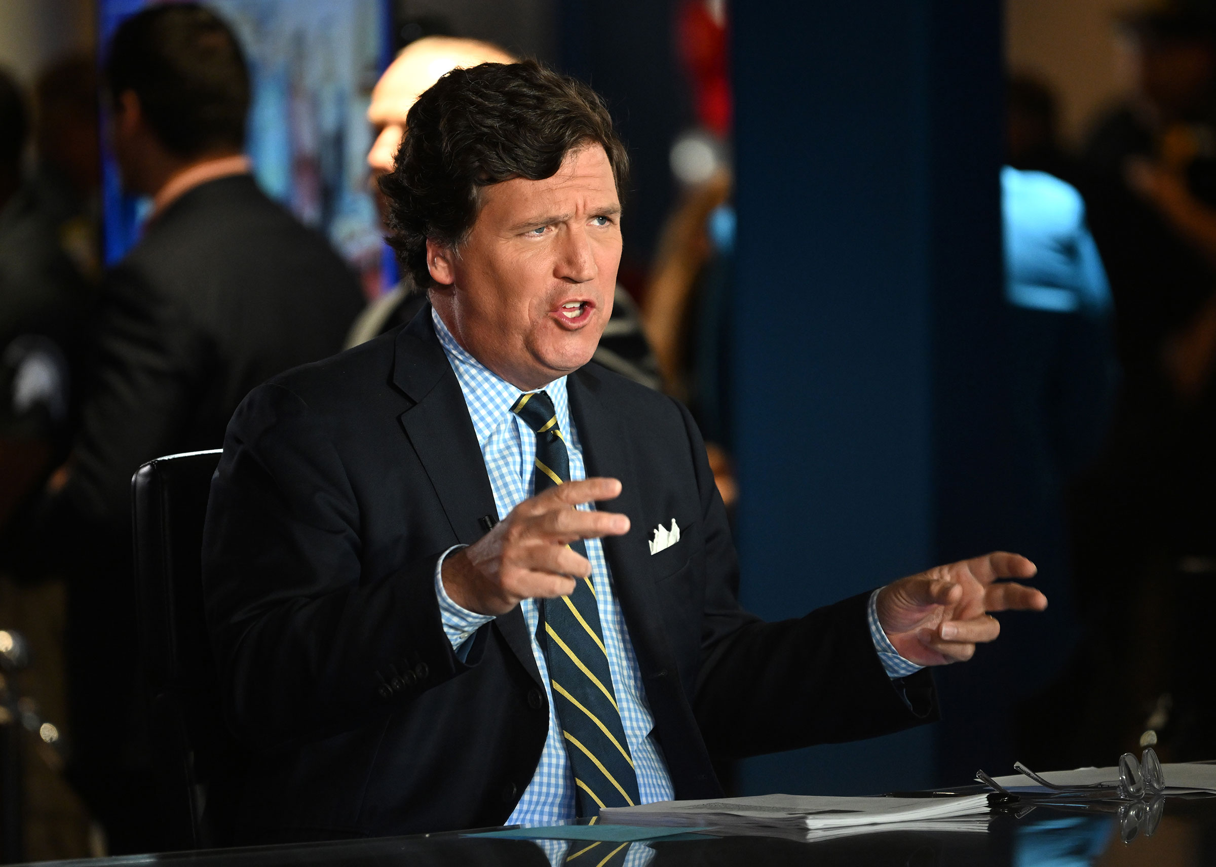 Tucker Carlson speaks during a segment of his show