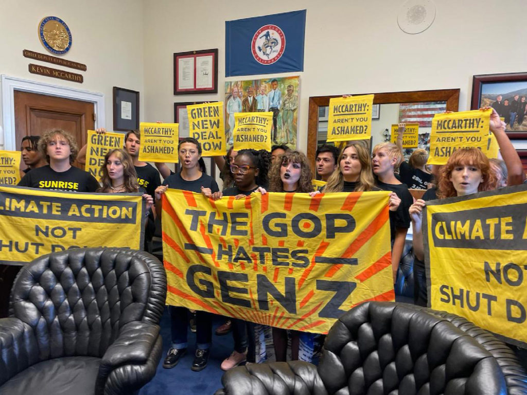 Activists from the Sunrise Movement occupy Speaker of the House Kevin McCarthy