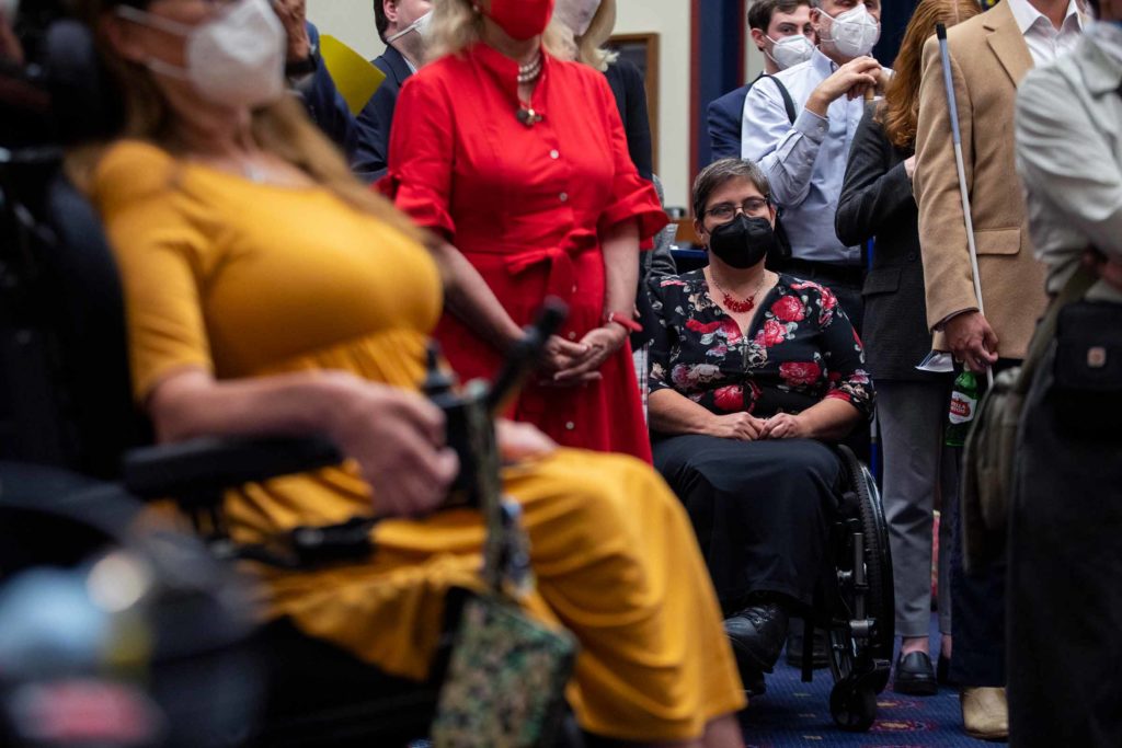 Disabled people gather to listen to Joe Biden speak