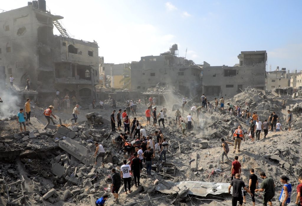 Palestinians conduct a search and rescue operation after the second bombardment of the Israeli army in the last 24 hours at Jabalia refugee camp in Gaza City, Gaza on November 01, 2023. Dozens of people were reportedly killed and wounded.