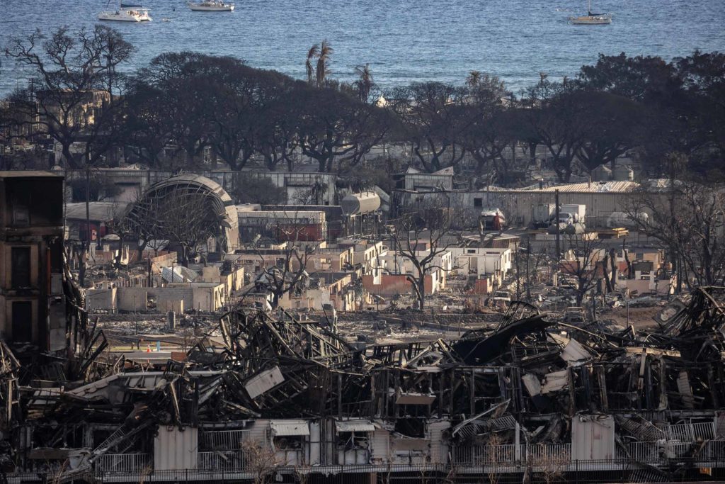 The burnt landscape of Maui, Hawaii, after the wildfire in August of 2023