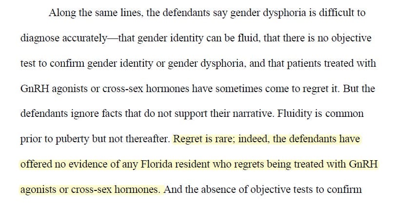 La décision de Floride selon laquelle les regrets sont rares.