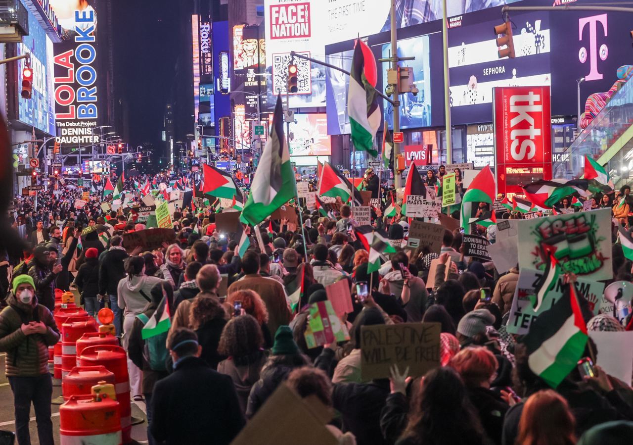 Thousands of pro-Palestinian demonstrators, part of a