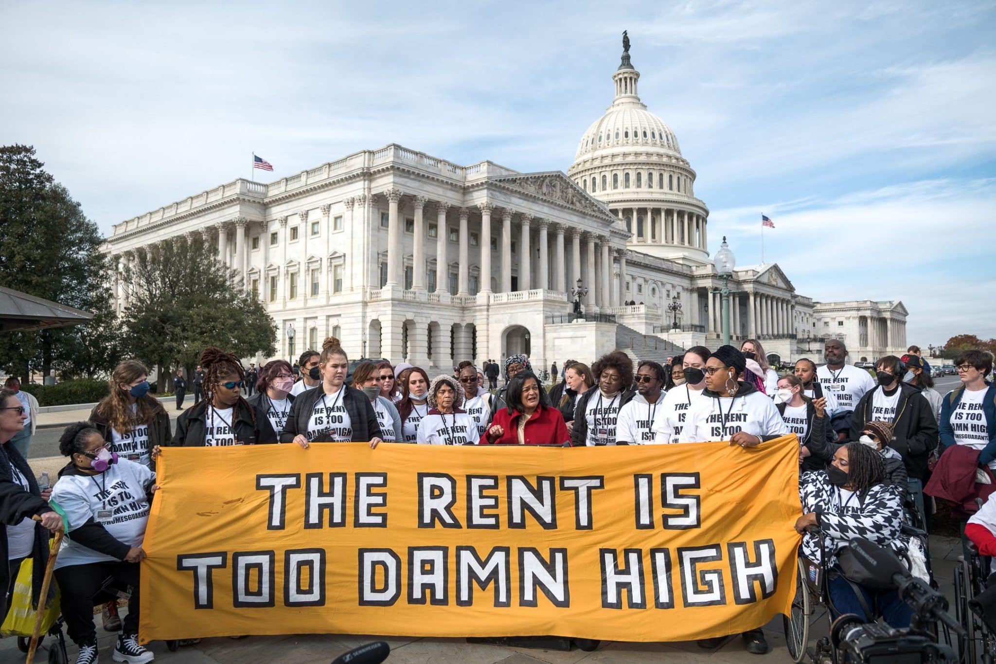 Congressional Progressive Caucus Chair Rep. Pramila Jayapal rallies with 100 tenant activists who converged on the Capitol this week to brief lawmakers on the Renters Bill of Rights and protest price gouging by corporate landlords.