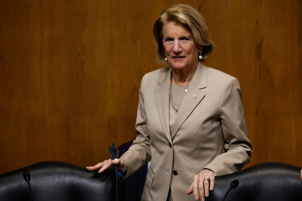 Ranking member Shelley Moore Capito arrives to a hearing with the Senate Environment and Public Works Committee on Capitol Hill on March 09, 2023.