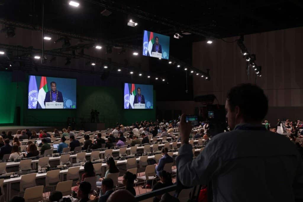 Toeolesulusulu Cedric Schuster, Minister for Natural Resources and Environment of Samoa, speaks on behalf of the Alliance of Small Island States on day nine of the UNFCCC COP28 Climate Conference on December 9, 2023 in Dubai, United Arab Emirates.