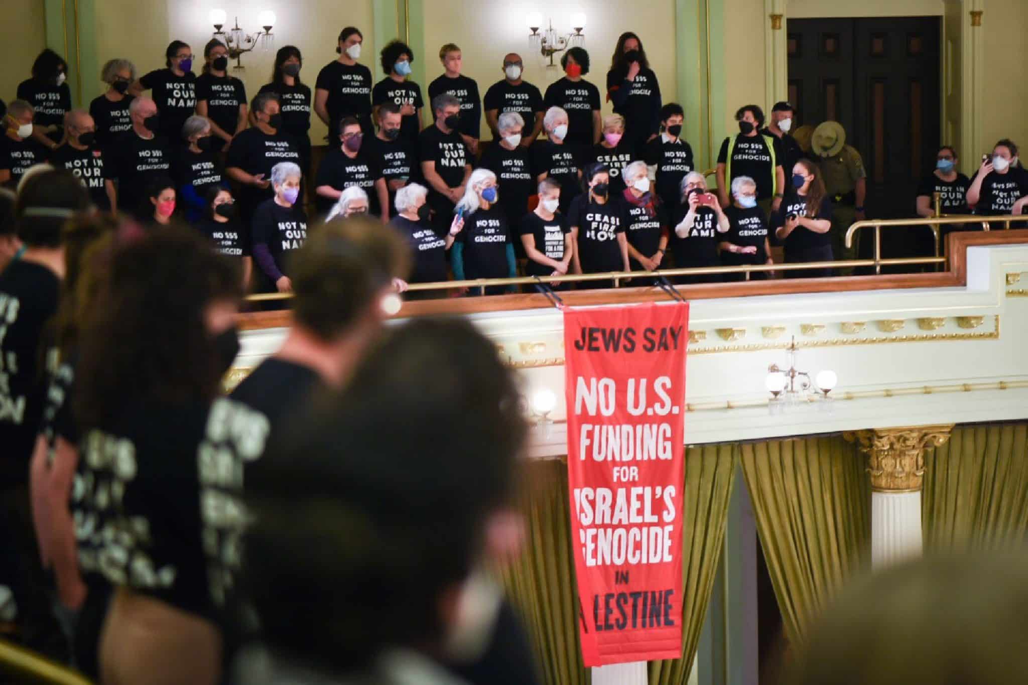 Jewish Voice for Peace activists shut down the California State Capitol in Sacramento on January 3, 2023.